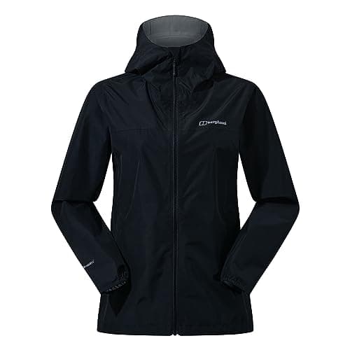 Image of Berghaus Women's Deluge Pro 3.0 Shell Rain Jacket | Breathable Coat | Durable | Waterproof | Adjustable Waterproof Jacket, Black/Black, 14