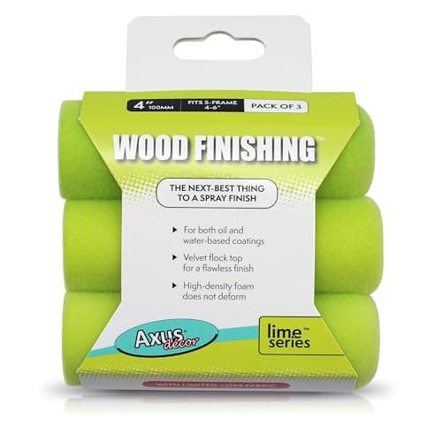 Image of Axus Decor Wood Finish Roller Sleeve – 4 Inch/100mm, Pack of 3 - Mini Roller Sleeves, High Quality Foam, for Professional & DIY Projects, Compatible with Solvent & Water Based Paints, Lime