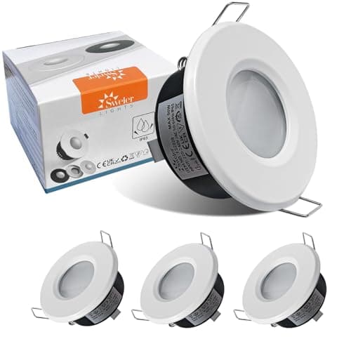 Image of Sweier 4 Pack IP65 Waterproof Recessed Downlights GU10 - Bathroom & Kitchen Ceiling Spotlights, Die-Cast Aluminum Anti-Glare, 68mm Cut-Out, Matte White Finish Incl. GU10 lamp Holder(Bulbs Excluded)