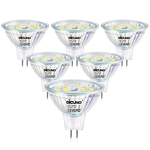 Image of DiCUNO MR16 LED Light Bulbs, GU5.3 Spotlight Bulb Dimmable, 12V DC 5W Equivalent to 50W Halogen, Cool White 6000K, 500LM, 120° Beam Angle Bi-Pin Base Track Light, 6 Packs