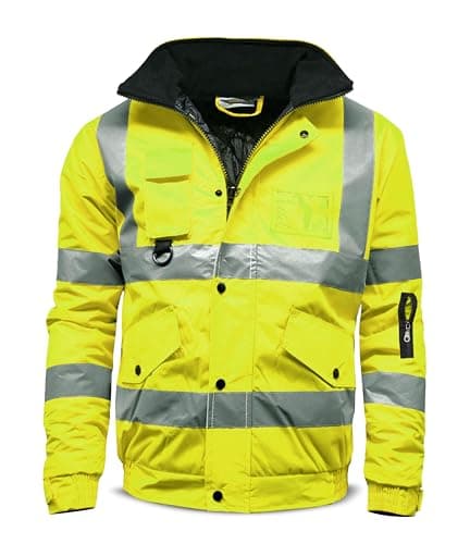 Image of Mega_Jumble Hi Vis Viz Bomber Jacket Workwear Men's High Visibility Safety Security Waterproof Builder Work Wear Zipped Coat (M, Yellow)