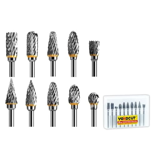 Image of Rotary Burrs Set for Rotary Tool, 10pcs 1/8 inch Shank, Tungsten Carbide Rotary Burr Set with Double Cut, Rotary Tool for Grinder Drill, Wood Carving, Metal Polishing/Grinding, Stone/Marble Engraving