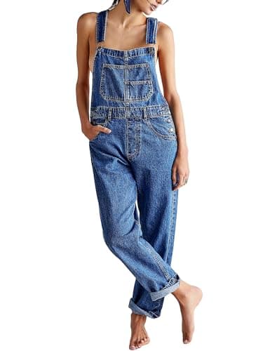 Image of YILEEGOO Denim Jumpsuits for Women Straight Leg Stretch Jeans Dungarees Bib Overalls Regular Fit with Adjustable Straps (Blue, XXL)