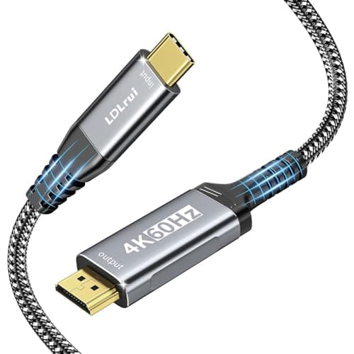 Image of LDLrui USB C to HDMI Cable 1m, 4K@60Hz Type-C to HDMI Lead [Nylon Braided + Gold-Plated], Thunderbolt 3/4/5 Compatible for iPhone 17/16/15, MacBook Pro/Air, iPad Pro, Surface, Galaxy S24/S23, Pixel 9