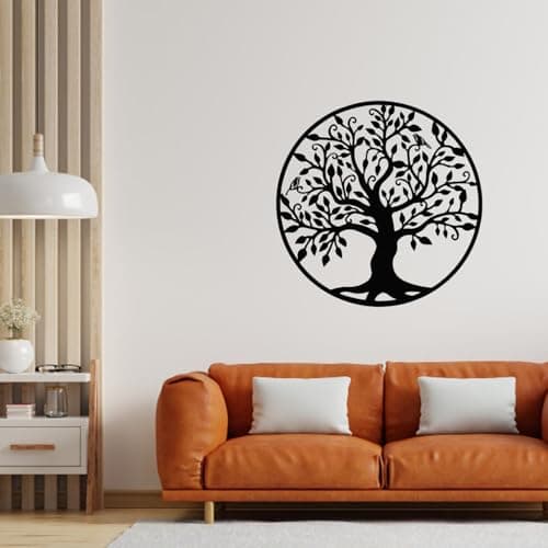Image of BGTODO 50cm Wall Hanging Metal Art Tree of Life Black Iron Artwork Decor Home Decoration Living Room Viking Wall Plaque-Basic style (Tree of lift, L, Basic style)