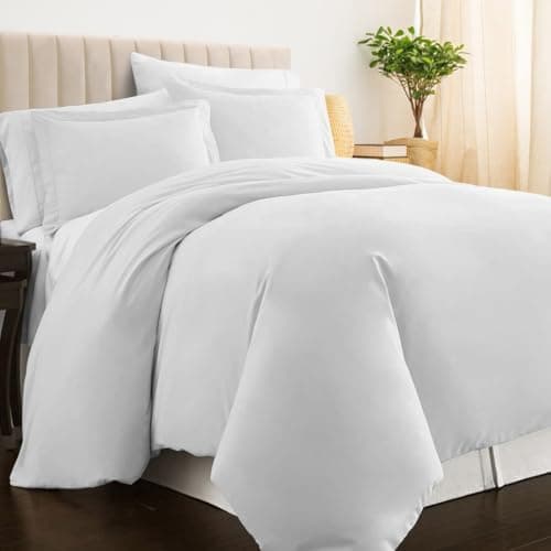 Image of PIZUNA 100% Cotton Double Duvet Cover Set White, 400 Thread Count Long Staple Cotton Duvet Cover 200x200cm, Sateen Weave Quilt Cover with Button Closure (Double Duvet Cover Cotton)