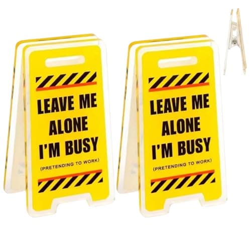 Image of 2 PCS Funny Warning Sign for Colleagues Leave Me Alone I'M Busy Mini Sign,Desk Plaque with Clips,Desk Ornament,Colleague Gifts,Funny Desk Accessories,Gifts for Work Colleagues,Office Accessories