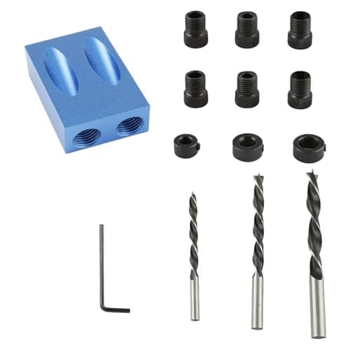 Image of Tabanzhe 15° Pocket Hole Jig Kit, 14 Pcs Woodworking Inclined Hole Jig with 6/8/10mm Drill Guide, Dowel Drill Joinery Joint Angle Tool, Carpentry Locator for DIY Woodwork