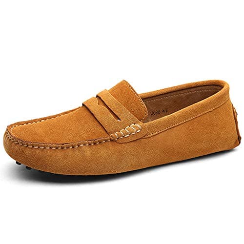 Image of Jamron Men's Suede Leather Penny Loafers Comfort Driving Shoes Moccasin Slippers Tan 2088 UK9