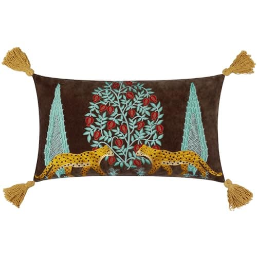Image of furn. Wylder Tropics Aritra Embroidered Velvet Cushion Cover - Multicolour - 30x50cm