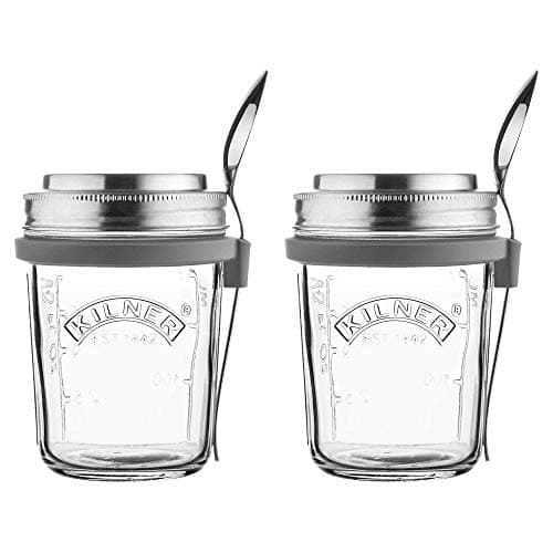 Image of Kilner Screw Top Wide Mouth Jar With Spoon and Silicone Spoon Holder 0.35 Litre (Pack of 2)