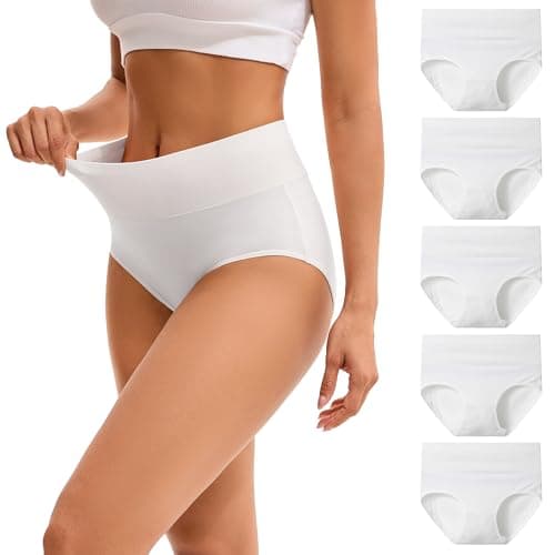 Image of INNERSY Womens Underwear High Waist White Knickers Cotton Full Briefs Summer Under Pants 5 Pack (12, Milky White)