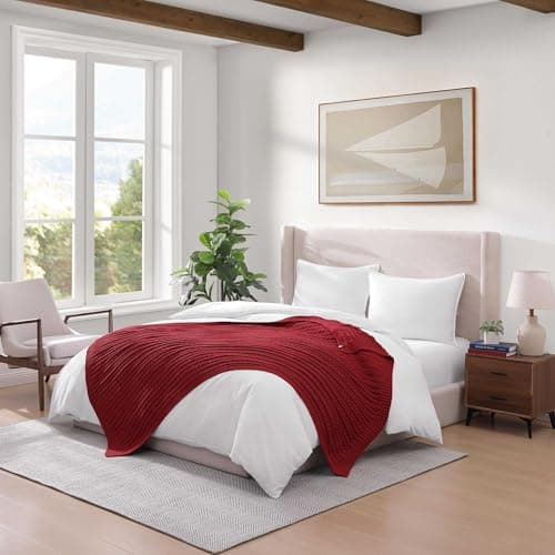 Image of Tommy Hilfiger - Blanket, Ultra-Soft Cable Knit Throw Blanket for Bed or Couch, Lightweight Bedding with a Soft Textured Feel & Iconic Flag Logo (Red, 50" x 70")