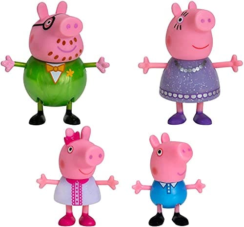 Image of MELARQT Peppa Pig Fancy Family – 4 Figure Pack, 3” Tall – Including Peppa Pig Characters Daddy Pig, Mummy Pig, Peppa Pig, and George – Toys for Toddlers, Kindergarteners, Kids
