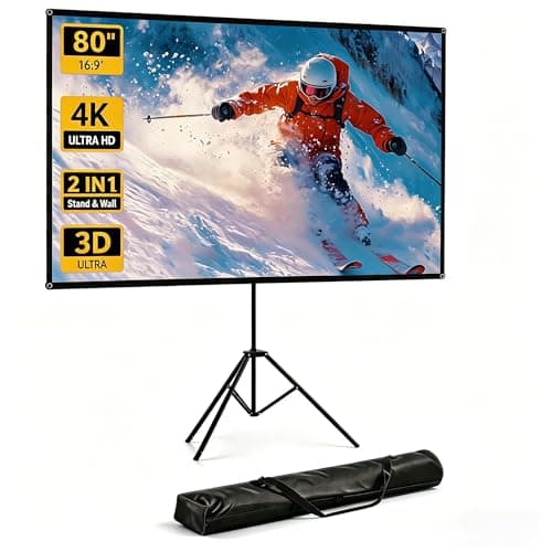 Image of WASJOYE Projector Screen and Stand,80 Inch 16:9 Outdoor Projector Screen,Wind-resistant Design for Projection Screen Outdoor,With Ropes and Spikes,Idea for Home Cinema, Backyard Party