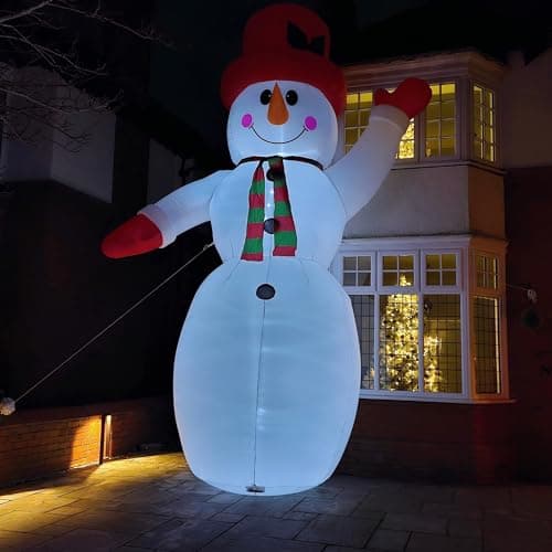 Image of GIANT: 20ft (6m) Outdoor Inflatable Light up Christmas Santa or Snowman with Raised Arm and 28 LEDs (Snowman)