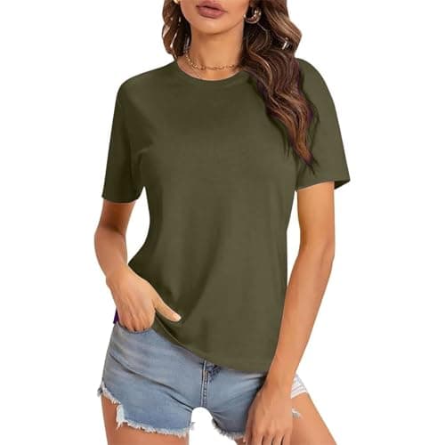 Image of Tshirts Women UK Half Sleeve Baggy Summer Tunic Tops Lightweight Boyfriend Tee T Shirts Ladies Neon T Shirt Plus Size S-5Xl Army Green XL