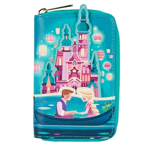 Image of loungefly Tangled Rapunzel Castle Glow in The Dark Zip Around Wallet
