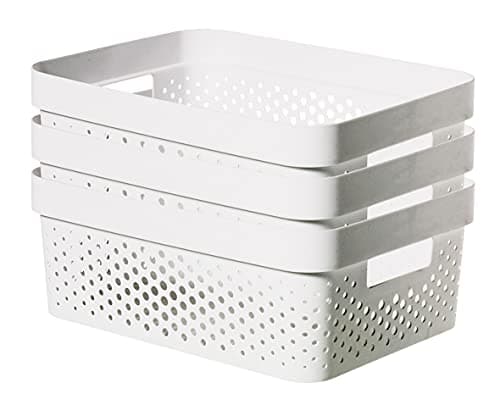 Image of CURVER Infinity Dots Set of 3 Storage Baskets, 100% Recycled Plastic, Multi-Functional & Easy to Carry, 11 Litres, White
