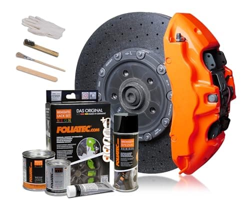 Image of Foliatec Brake Caliper Paint Set, Heat Resistant, Complete Set for 4 Brake Calipers, Neon Orange, 10 Piece Set