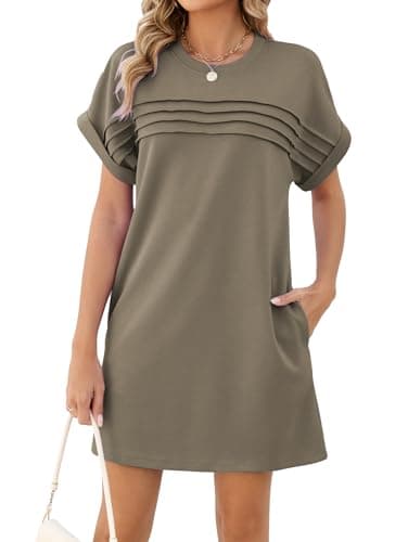 Image of Famulily Ladies Summer T Shirt Dress Loose Comfy Beach Sundress for Women UK Lightweight Maternity Dress Knee Length Coffee XXL