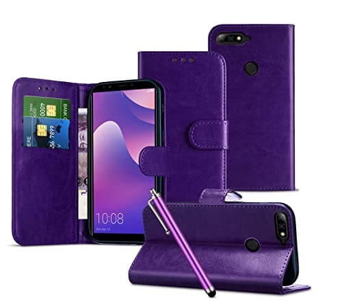 Image of Cases Compatible with HTC One M9 Card Holder Slots Leather Wallet Case [Kickstand Shockproof Case] Magnetic Close Tab [Full Body Case] Cases Compatible with HTC One M9 [Dark Purple]