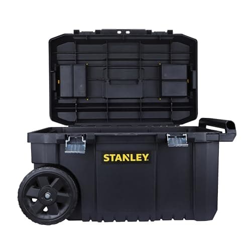 Image of STANLEY Rolling Toolbox Chest with Heavy Duty Metal Latch, 2 Lid Organisers for Small Parts, Portable Tote Tray for Tools, STST1-80150, Black