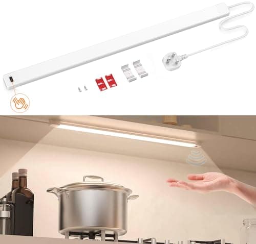 Image of Under Cabinet Lighting, Hand Wave Activated, Dimmable 60CM 4000K Warm White 560lm, Plug in LED Cabinet Lights Kit for Kitchen, Counter, Shelf, Desk, Workbench 1Pack
