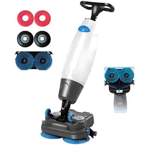 Image of HuanSebesity Compact Walk Behind Commercial Floor Scrubber Dryer,Dual Brushes with Dual Pads & Drivers,Small Floor Scrubber,Cordless Rechargeable Lithium Battery,360°Steering for Workshops White