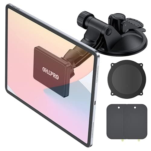 Image of OHLPRO Dashboard Magnetic Tablet Holder for Car, Windshield iPad Car Phone Suction Cup Mount with Magnets, for All 6"-11" Apple Phones iPad Samsung Galaxy Tab Tablet, 360° Rotation, Black