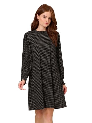 Image of Adrianna Papell Women's Printed Ruffle Neck Knit Dress, Black, M