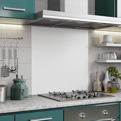 Image of BELOFAY 6mm Tempered Glass Splashbacks for Cookers, Toughened Glass Heat Resistant Splashback for Kitchen Oven (White Glass, 60x65CM)