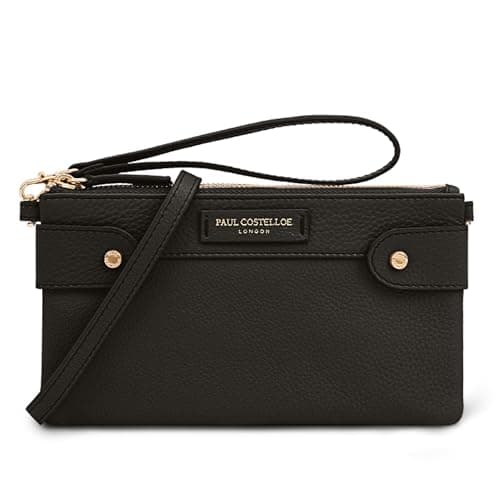 Image of Paul Costelloe ABAO Leather Card Holder with Strap - Stylish and Compact Purse, Real Leather Accessory, Slim Design Handbag for Organization with Wrist Strap (JET BLACK)