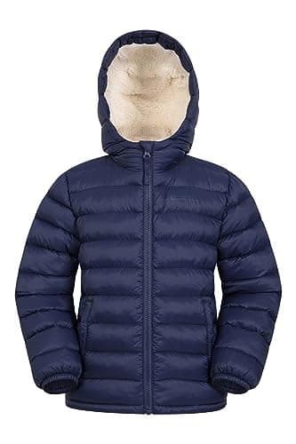 Image of Mountain Warehouse Seasons Fur-Lined Kids Padded Jacket - Lightweight, Warm & Water-resistant Puffer Coat, Boys & Girls - For Autumn Winter, School & Outdoors Navy Kids Size 11-12 Years