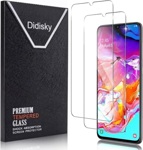 Image of Didisky Tempered Glass Screen Protector for Samsung Galaxy A70, [2 Pack] Screen Protector,Soft Touch,Easy to Clean,Easy to Install,Transparent