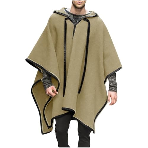 Image of RLEHJN Thickened Cape Men's Wool Coat Poncho Hoodie Winter Blanket Poncho Men Lightweight Portable Warm Leisure Daily Travel Clothing Plain Cowboy Hippie Jacket with Hood S-3XL