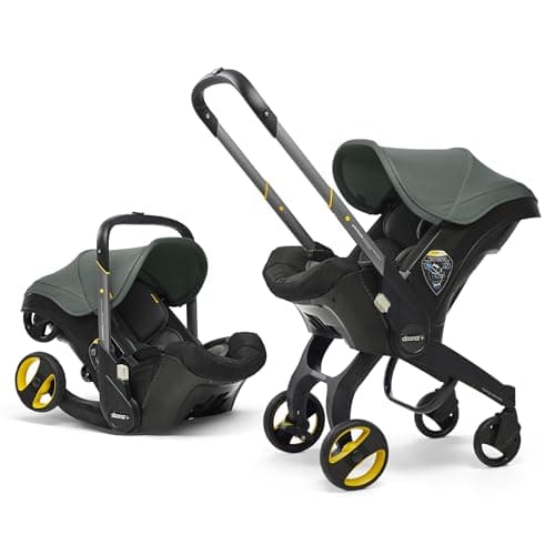 Image of Doona+ Baby Car Seat & Stroller - Convertible 0+ Car Seat and Pram - Anti Rebound Crash Technology, 5-Point Harness, Adjustable Handle, Side Impact Protection (Slate Green)