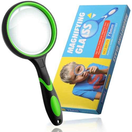 Image of Magnifying Glass, 10X Handheld Reading Magnifier, Non-Slip Soft Rubber Handheld Magnifying Glass Shatterproof Magnifying Glasses for Nature Observation Hobbies Seniors Reading