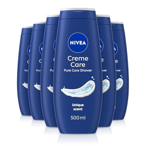 Image of NIVEA Crème Care Shower Cream (500ml, Pack of 6) Caring Shower Body Cream Enriched with Almond Oil, Moisturising Shower Gel Body Wash with Vitamin C, E