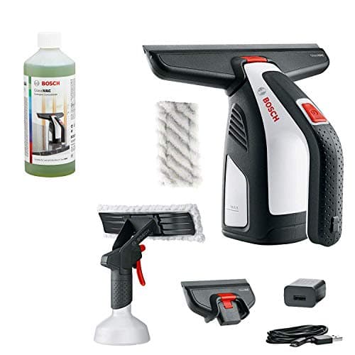 Image of Bosch GlassVAC Cordless Window Vac for Windows, Tiles, Mirrors and Shower (Running Time Approximately 35 Windows, in Carton Packaging) + Bosch GlassVAC Detergent