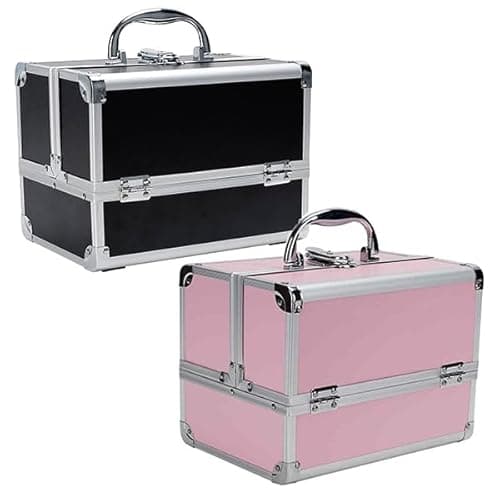 Image of Makeup Vanity Beauty Cosmetic Travel Storage Organiser Box Case with Mirror Black (Pink)