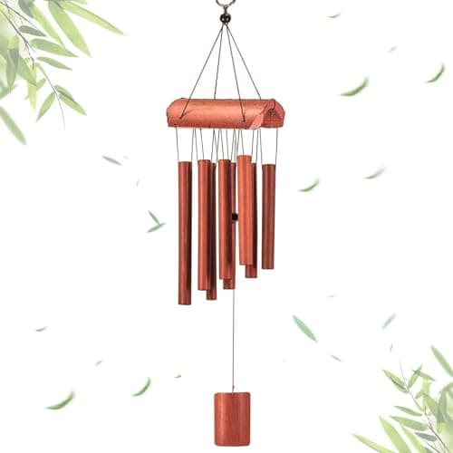 Image of DONGDA 8 Tubes Bamboo Wind Chimes, Copper-Red Wind Chime for Outside, Wooden Wind Chimes Bamboo Zen Wind Chime for Garden Clearance, Decor Windchimes Gifts for Mom, Grandma, 25.6in