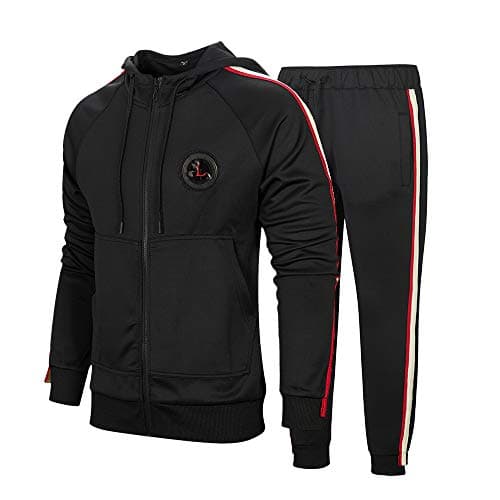 Image of AOTORR Men 2 Piece Tracksuit Set Full Zip Athletic Sweatsuit Outfit Jogger Sport Set TZ23 Black L