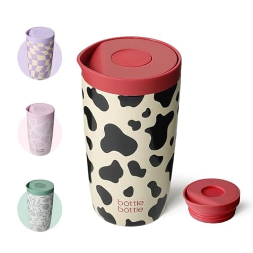 Image of Insulated Travel Mug 350ml Stainless Steel Office Coffee Cup with Push Button Lid Keeps Cold and Hot for 8 Hours (Cow)