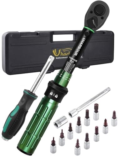 Image of Uharbour 1/4" Torque Wrench Set, 1-15 Nm Bike Torque Wrench Set with Bits, Screwdriver Handle and Extension Rod, 72-Tooth Dual-Directional Ratchet, ±3% Accuracy & Calibration Certificate