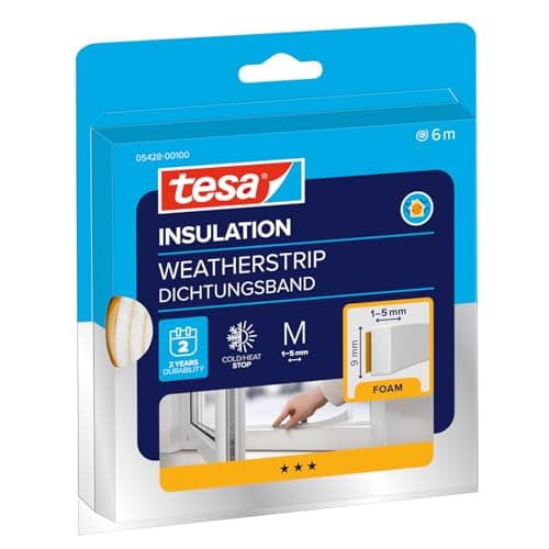 Image of tesa INSULATION Weatherstrip - Sealing Tape M - Foam Sealant for Insulating gaps in the home, Self-adhesive - White - 6 m x 9 mm x 5.5 mm