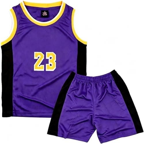Image of Kids Basketball Kit - 2-Piece Sleeveless Kids Basketball Jersey Shirt - Cool Basket ball Kid Outfit for 4 5 6 7 8-14 Years Old Kid Boys Childs Gifts,Purple(XS,120)