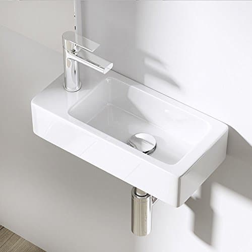 Image of Cloakroom Basin 370mm – Small Rectangular Ceramic Bathroom Sink – Wall Hung Mini Wash Basin for Cloakroom or Small Bathroom– Left Tap Hole