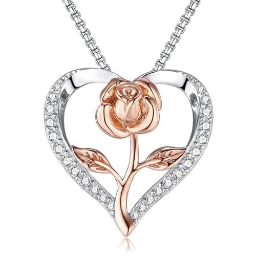 Image of Lyniuoy Rose Heart Necklaces for Women, Two-tone 18K Gold Plated Pendant, Romantic jewellery for women, Luxury women's necklaces, Anniversary, Mother's Day, Christmas, Valentine's Day gifts for her