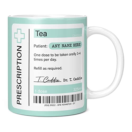Image of Mug Monster - Prescription for Tea Mug, Personalised Leaving Gift for Colleague - Ceramic Coffee Cup, Gift Men or Women, Extra Large and Giant Available, 11oz White
